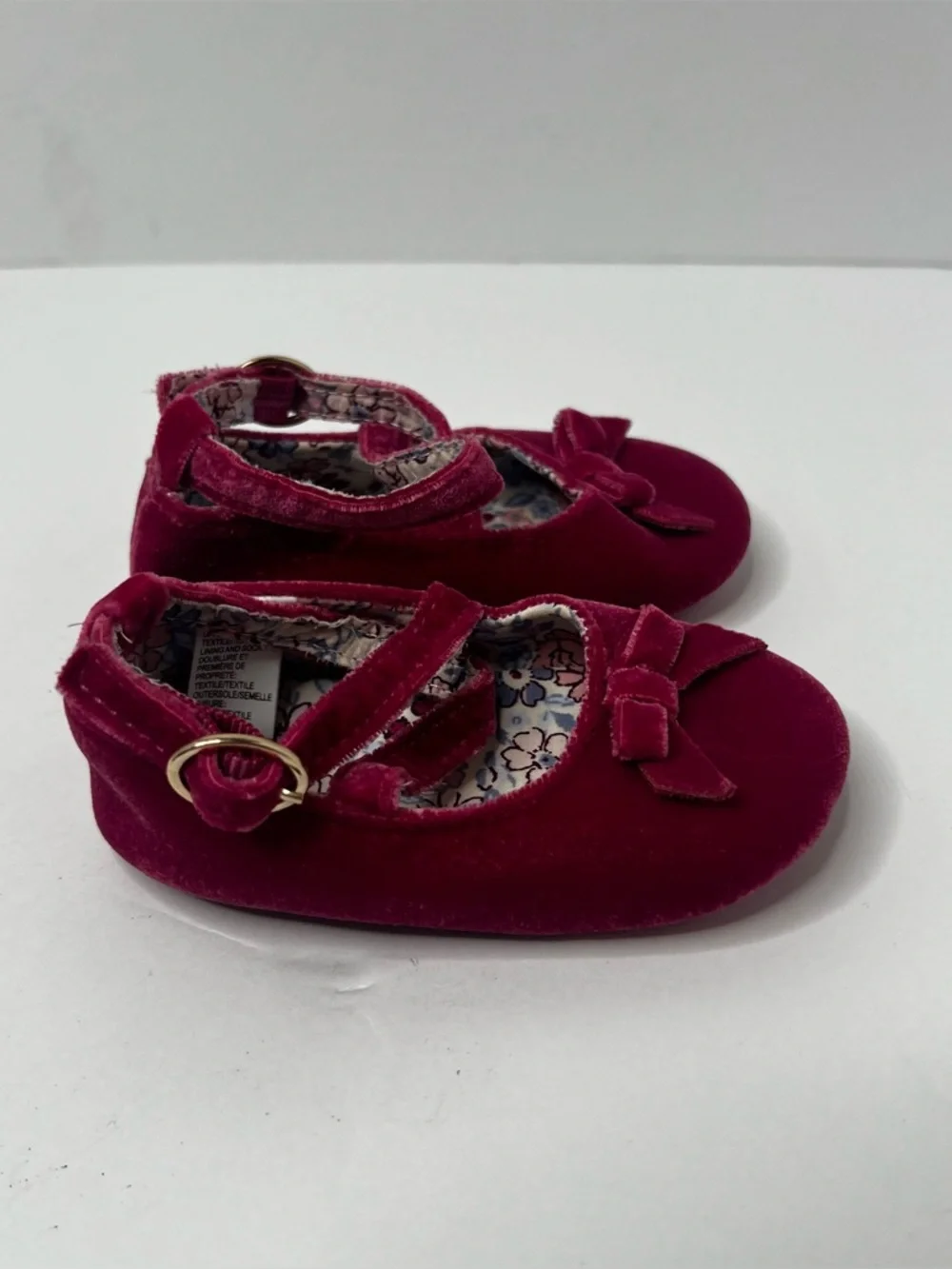 Janie And Jack Baby Girl Crib Buckle Shoes Velvet Pink Sz 12-18 Months Fancy
